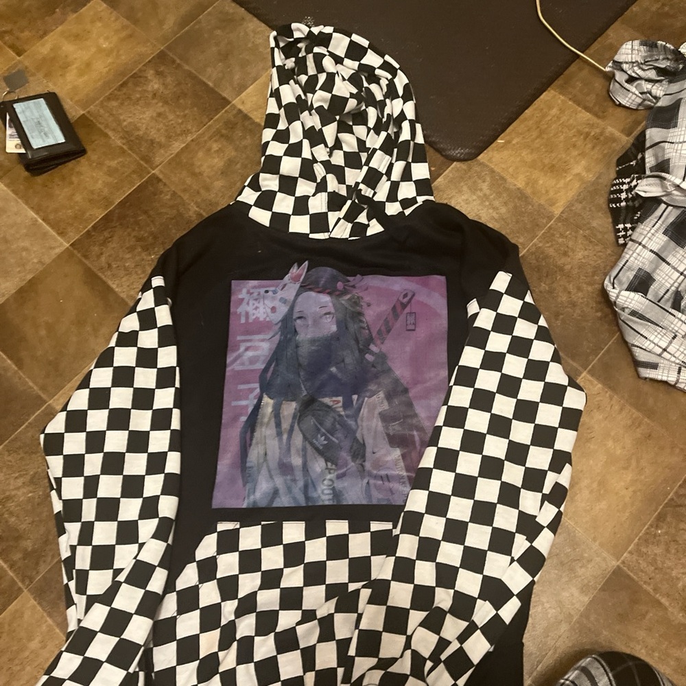 Black and white checkered custom nezuko demon slayer merch, size mens M.